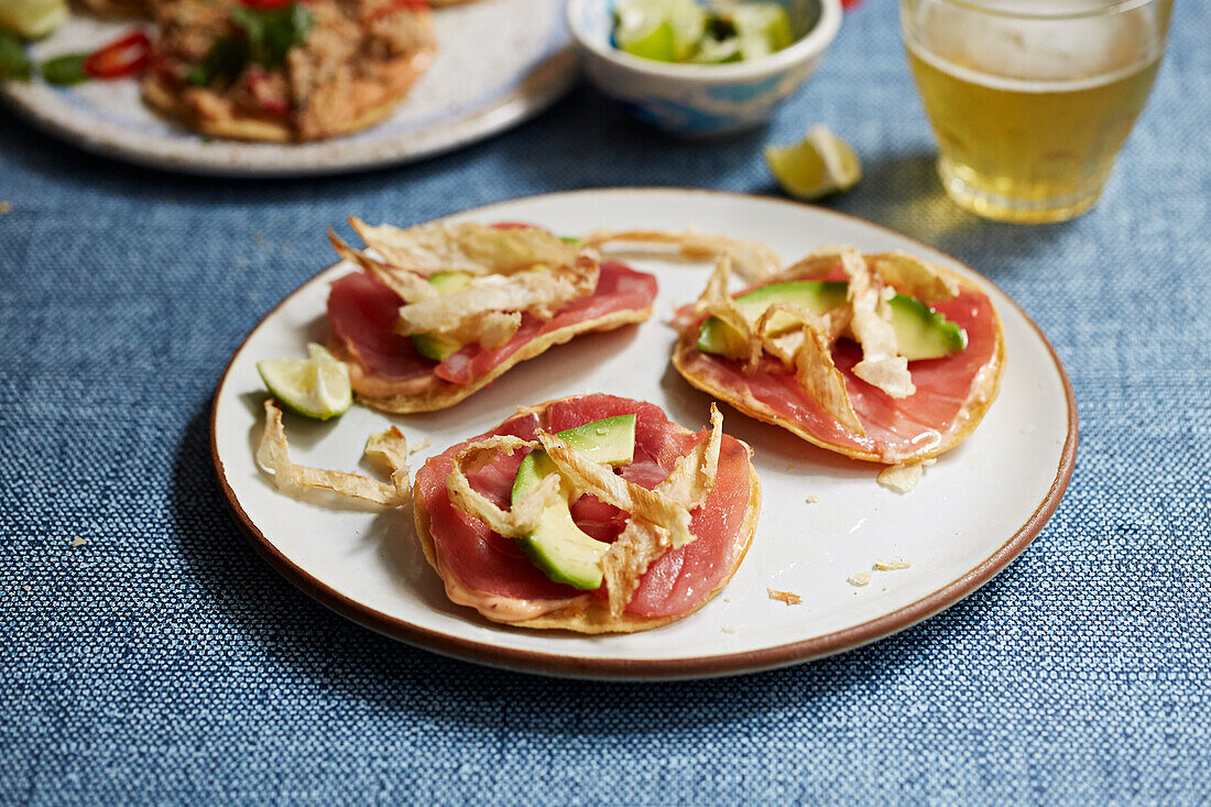 Mexican tacos with tuna and avocado