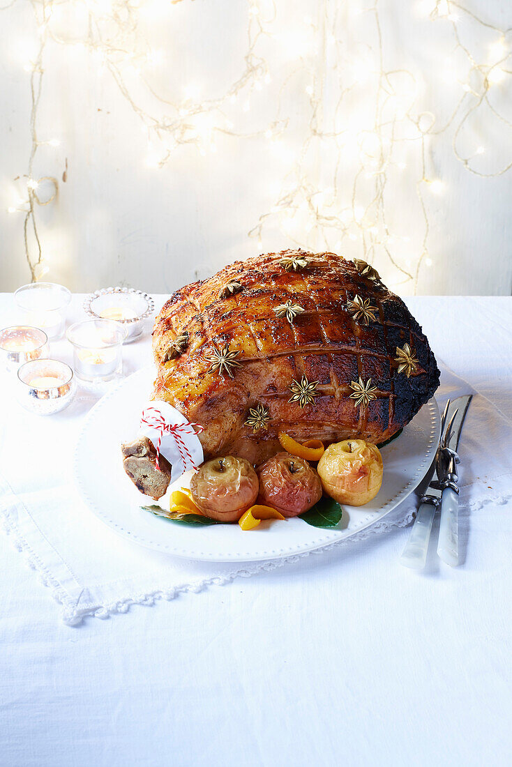 Holiday Ham with baked apples