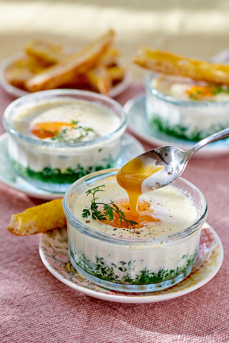 Oeuf Cocotte Mouillettes - French Egg Casserole