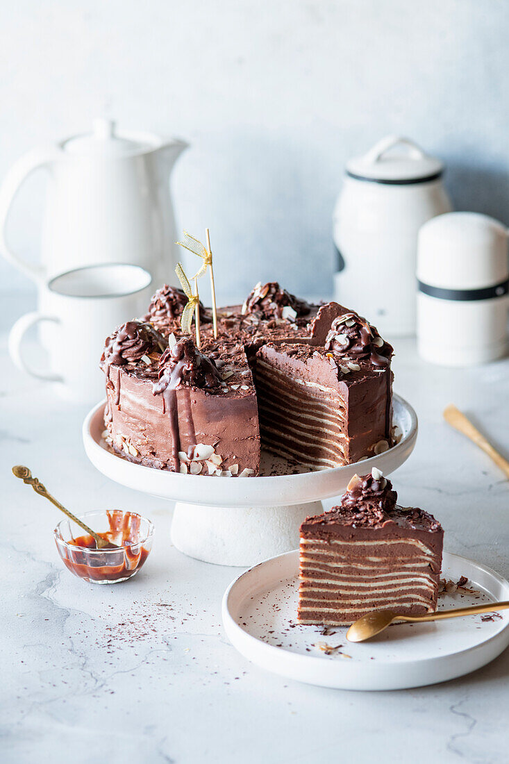 Chocolate vanilla crepe cake
