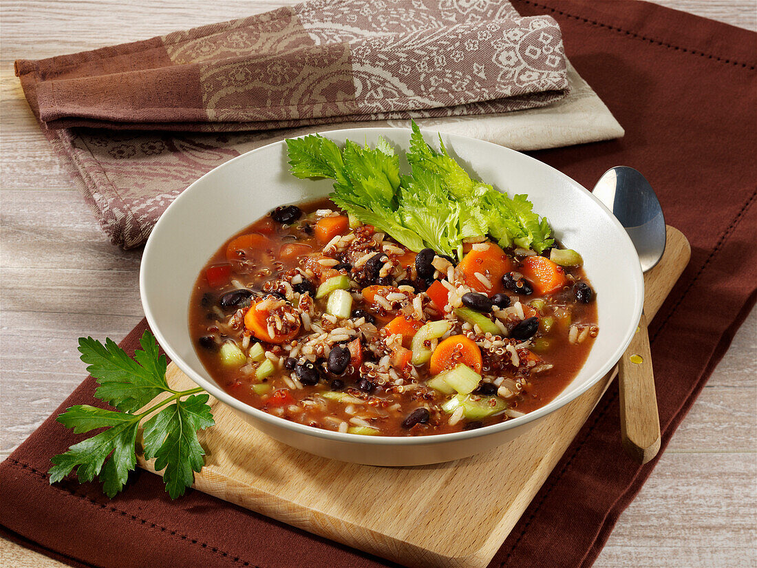 Black bean soup with red quinoa