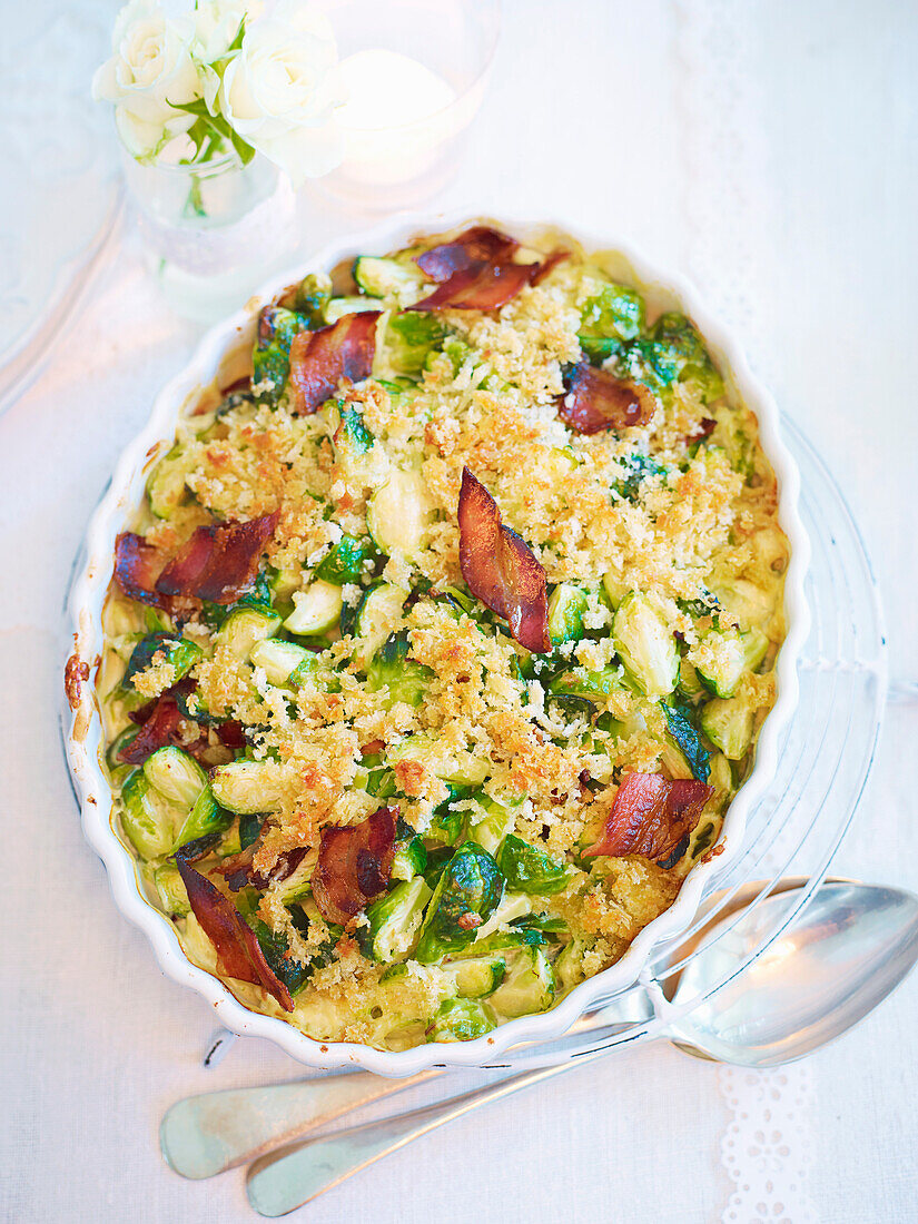 Brussels sprouts gratin with pancetta