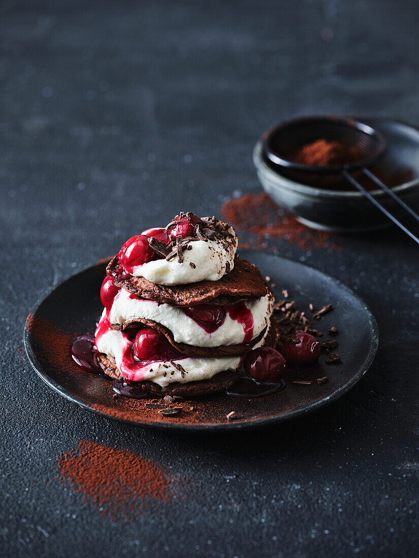 Sweet black forest cherry pancakes