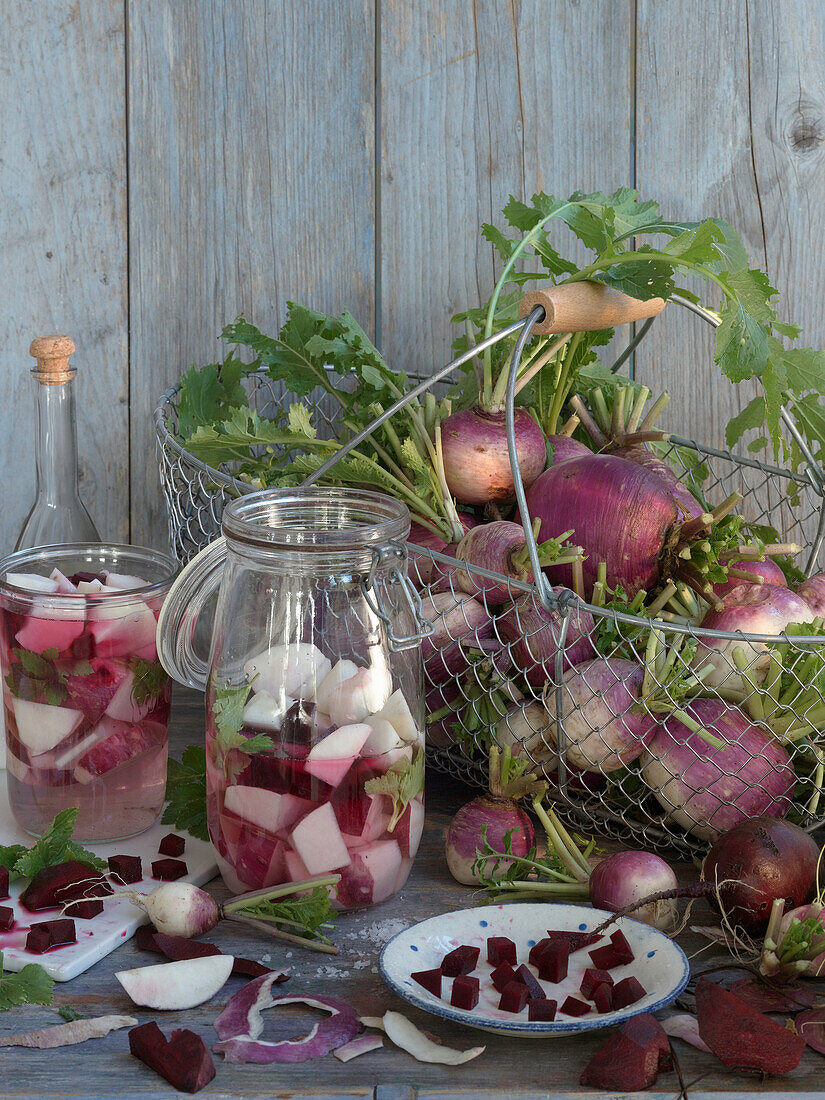 Fermenting Teltow turnip and beet