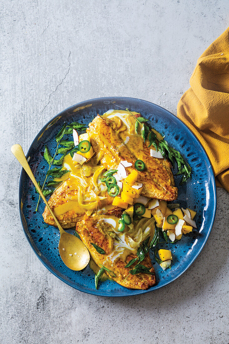 Gebratene Gelbschwanzmakrele mit eingelegter Fischsauce