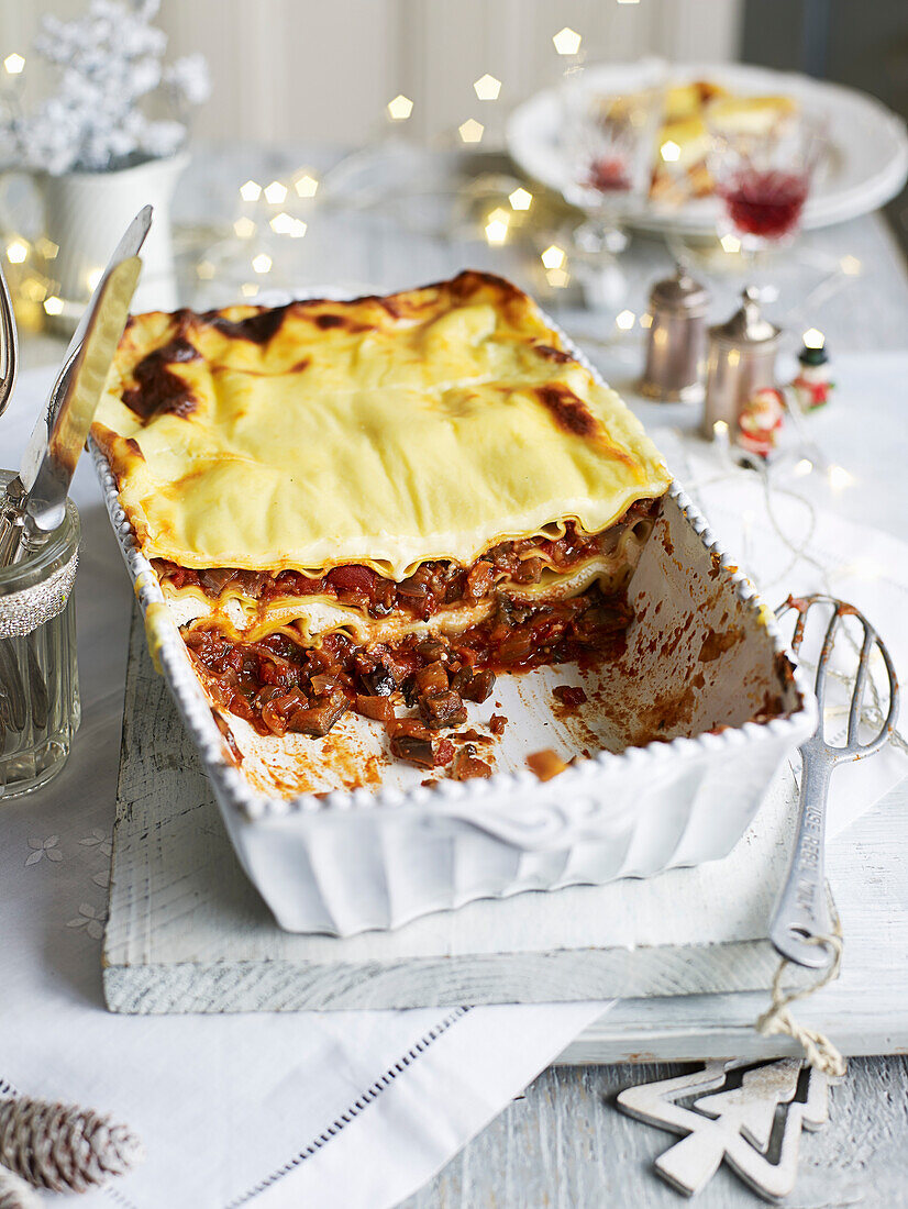Christmas lasagne with three cheeses and aubergines