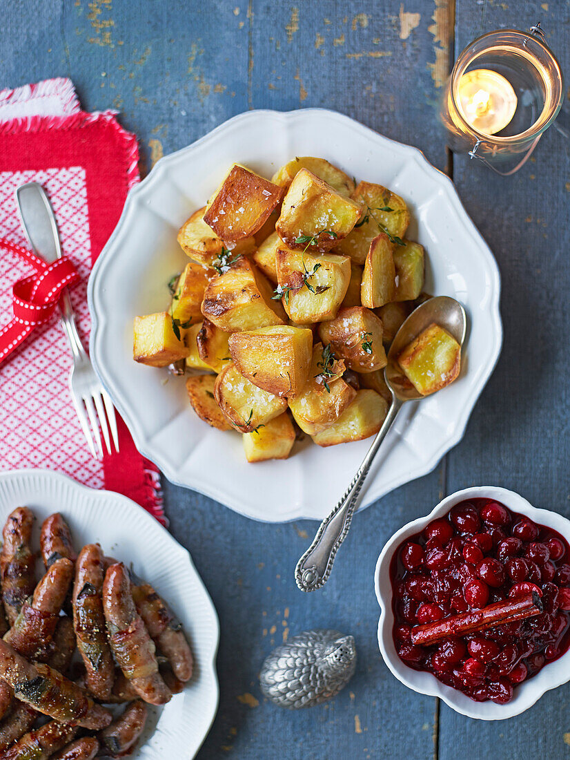 Crispy cubed roasties with garlic and thyme