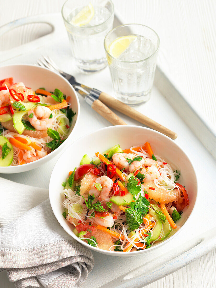 Prawn and pink grapefruit noodle salad