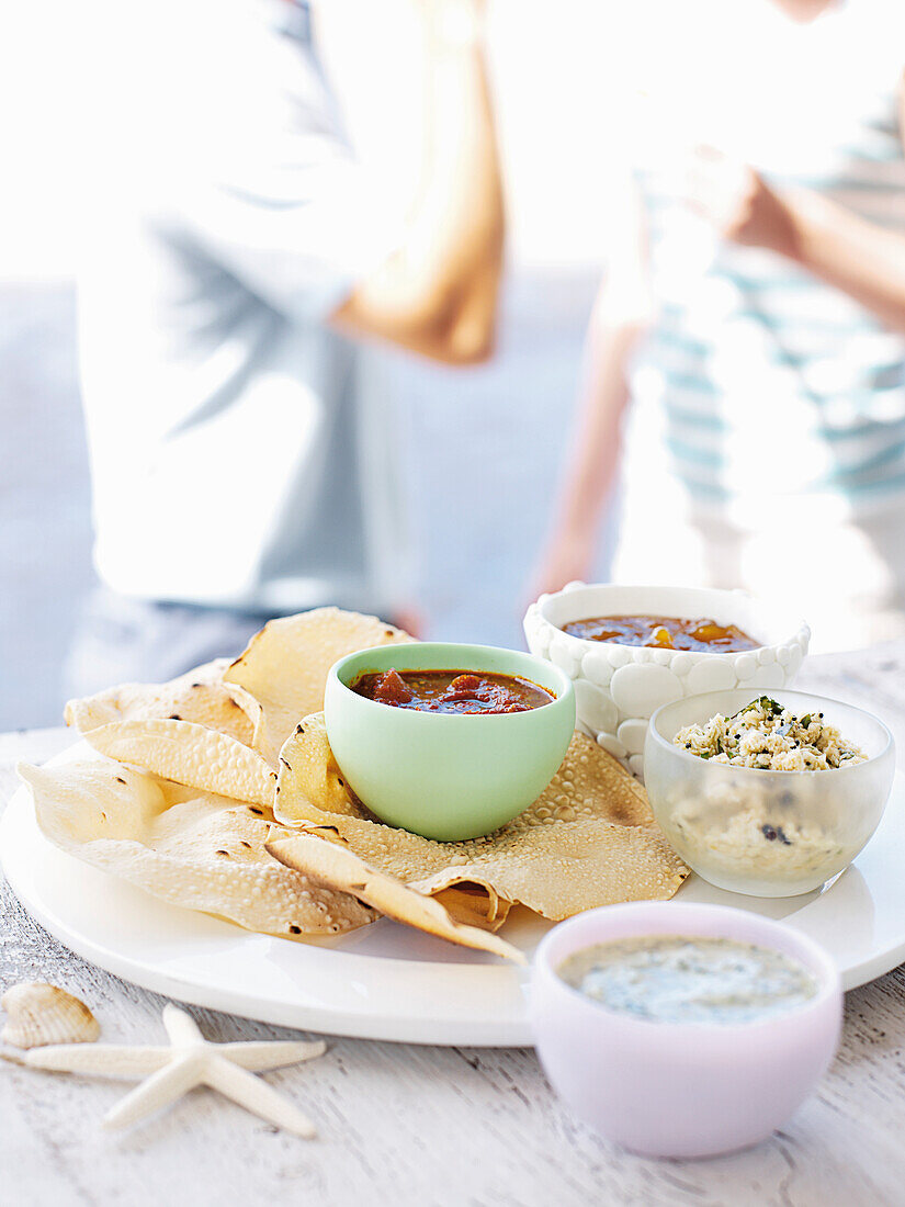 Papadams with various dips