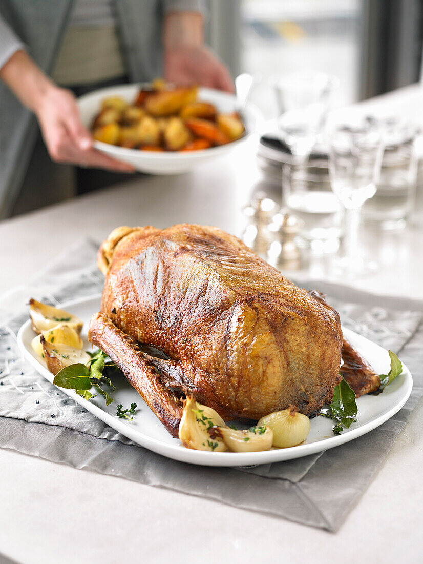 Classic roast goose with cider gravy