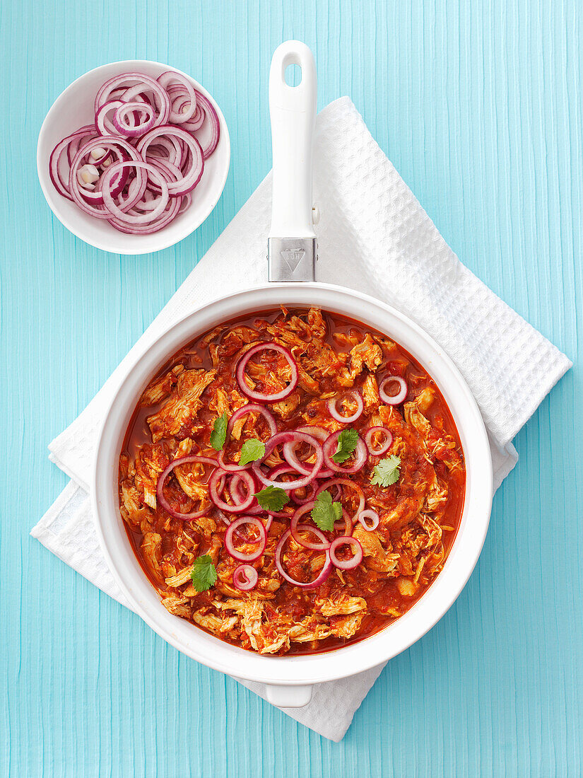 Mexican chicken stew with red onions
