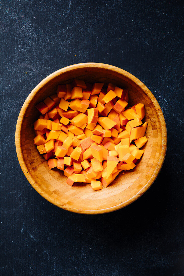 Pumpkin cubes in a bowl