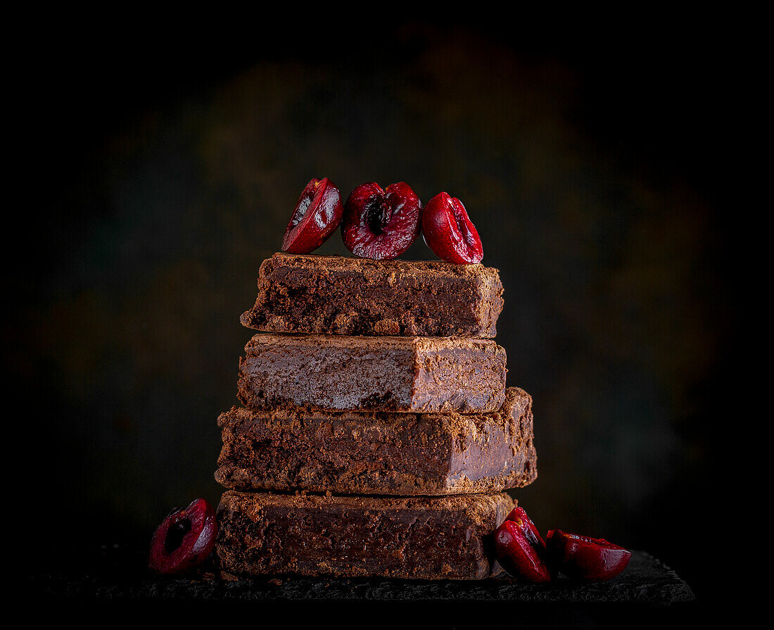 Chocolate brownies with cherries
