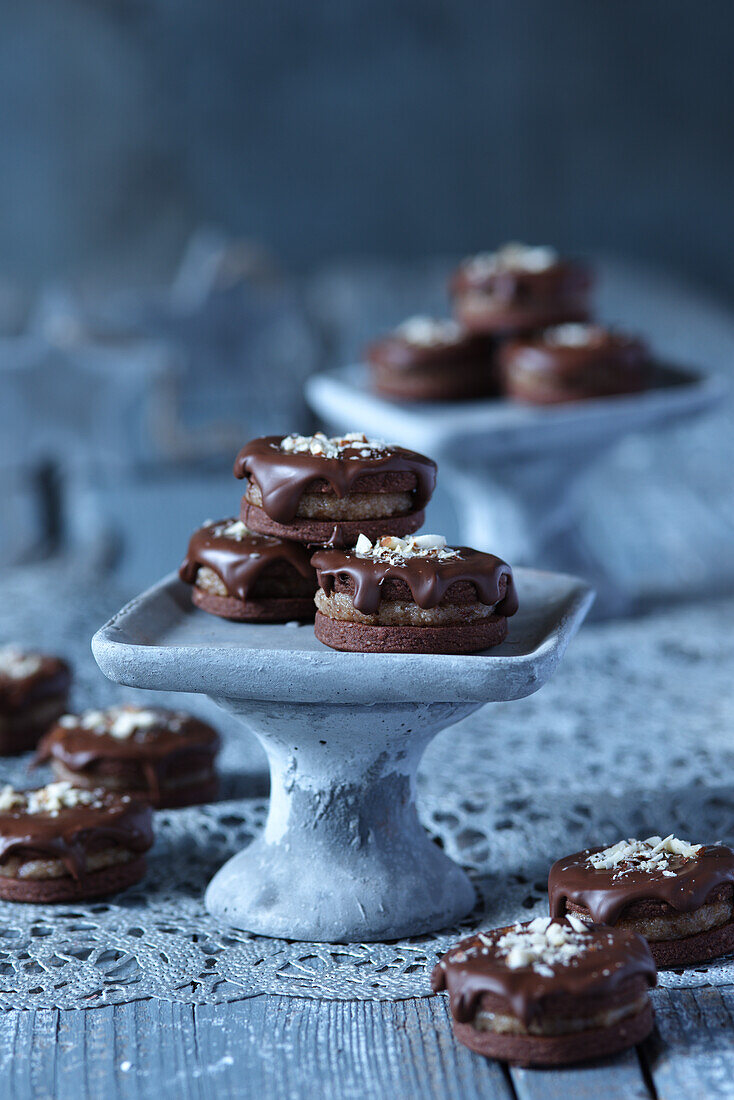 Chocolate biscuits with almonds and nuts