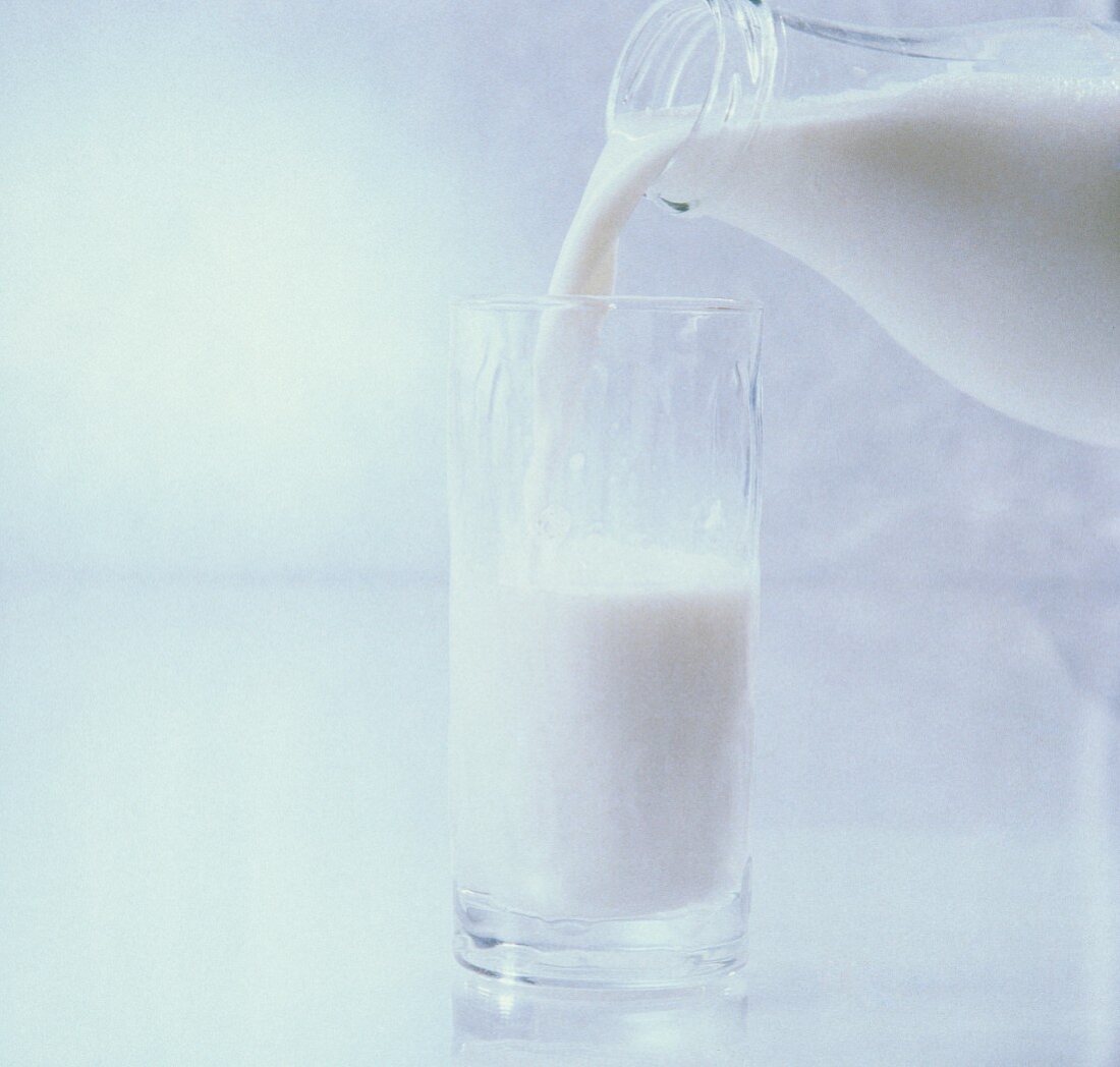 Milk Pouring From a Bottle into a Glass