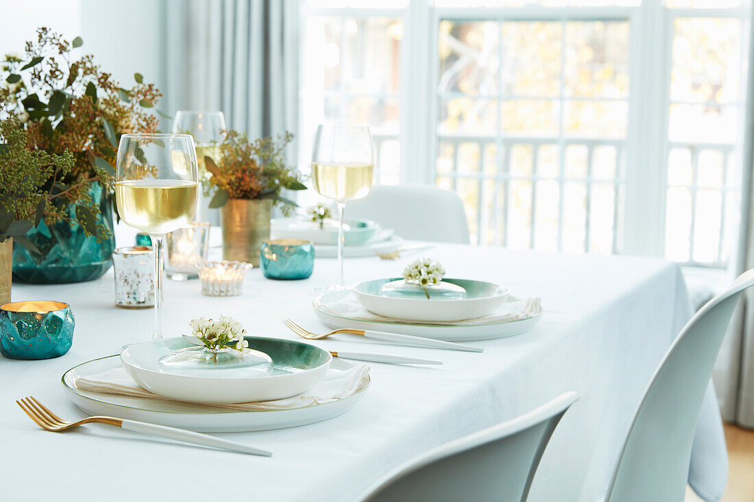 Modern table decorated for a dinner party