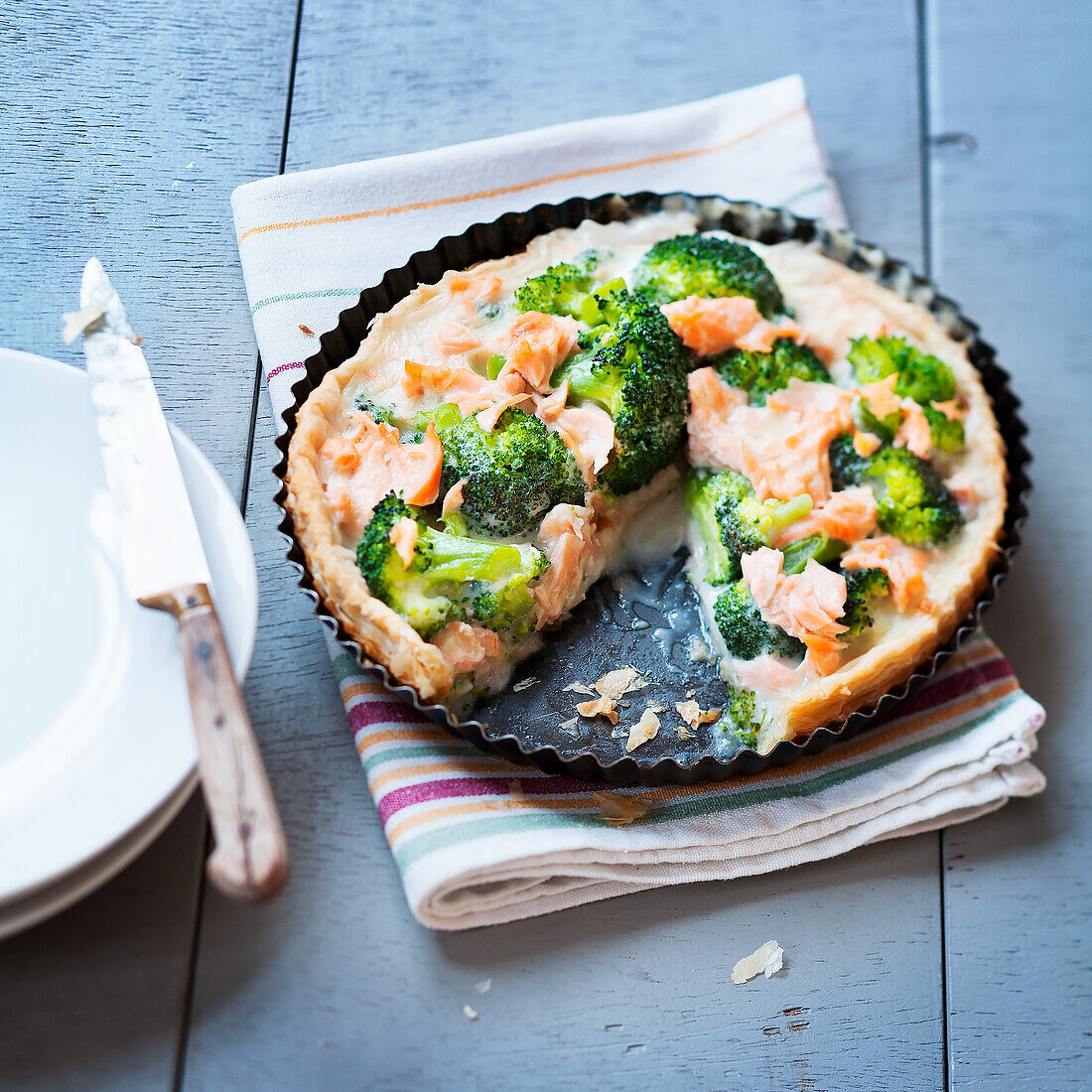 Tarte mit Brokkoli und Lachs