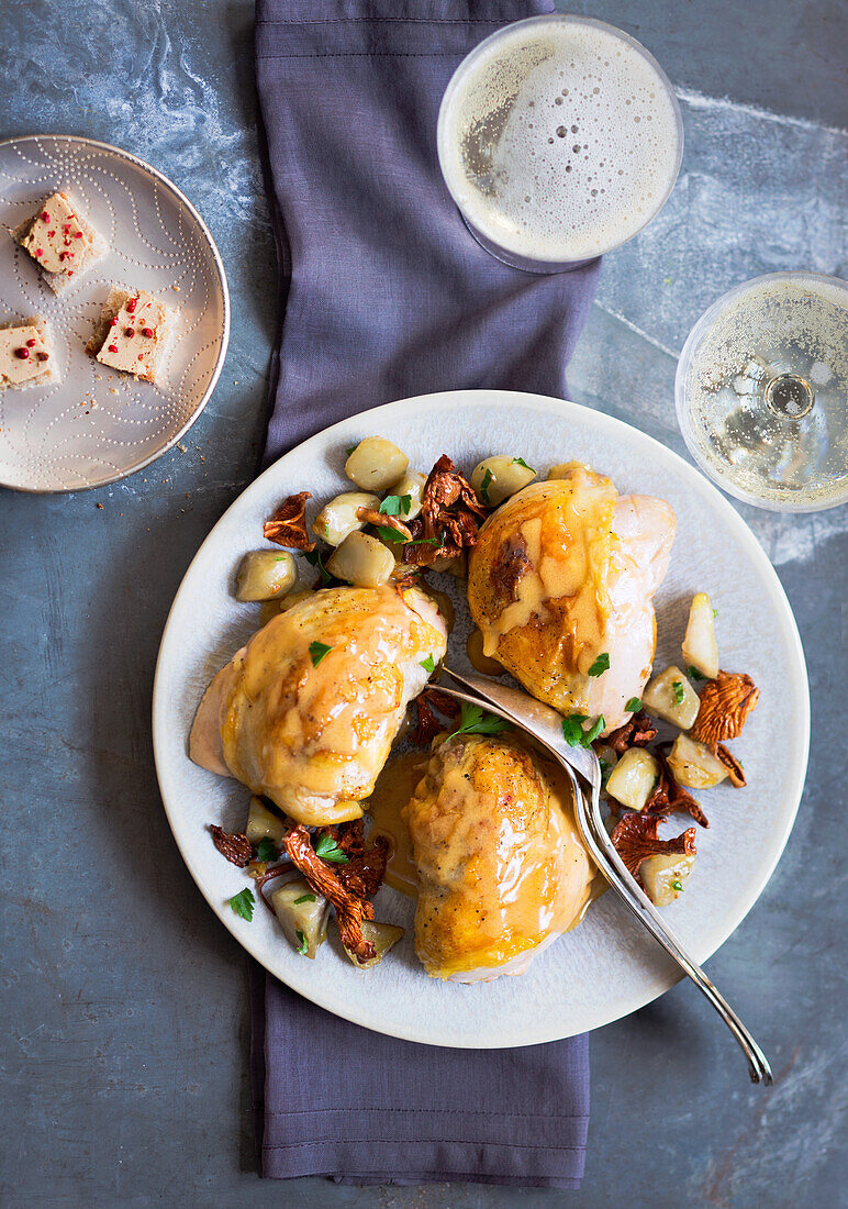 Guinea fowl supreme with champagne sauce