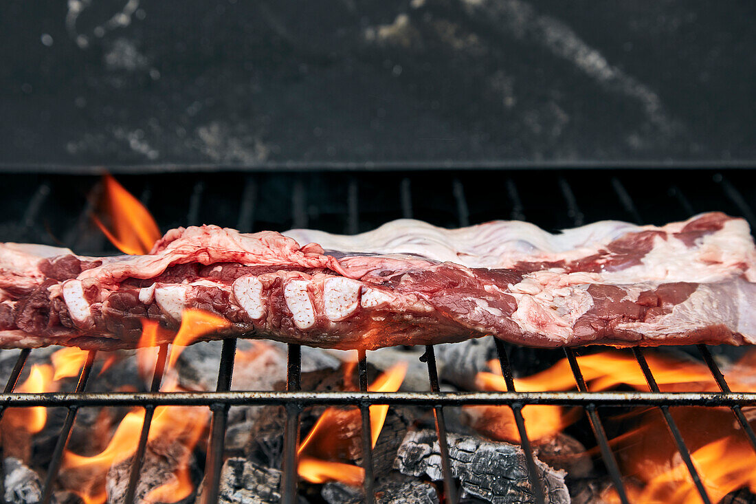 BBQ churrasco meat charcoal fire grill