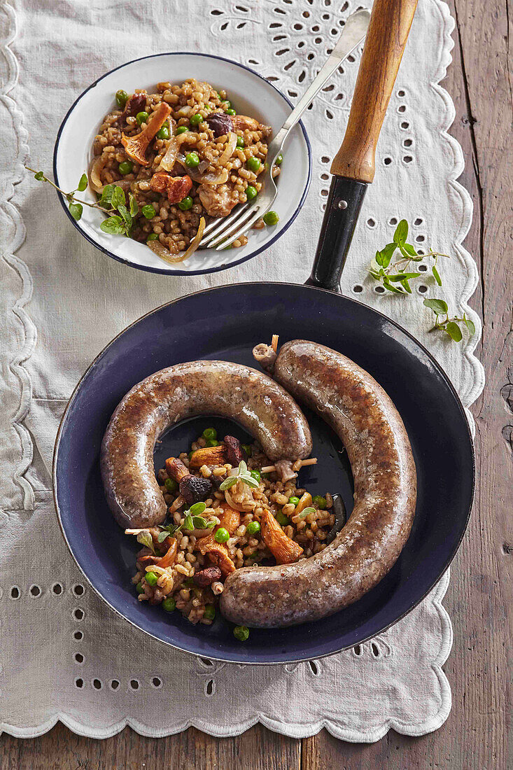 White pudding with barley risotto