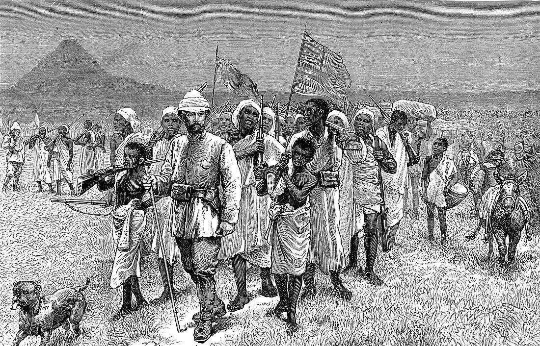 Henry Morton Stanley exploring Bunyoro, illustration