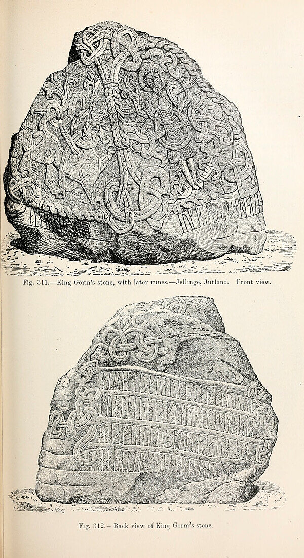 King Gorm's stone, 19th century illustration