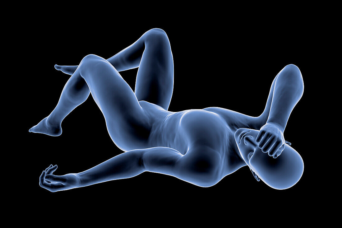 Male body in a bad feeling position, illustration