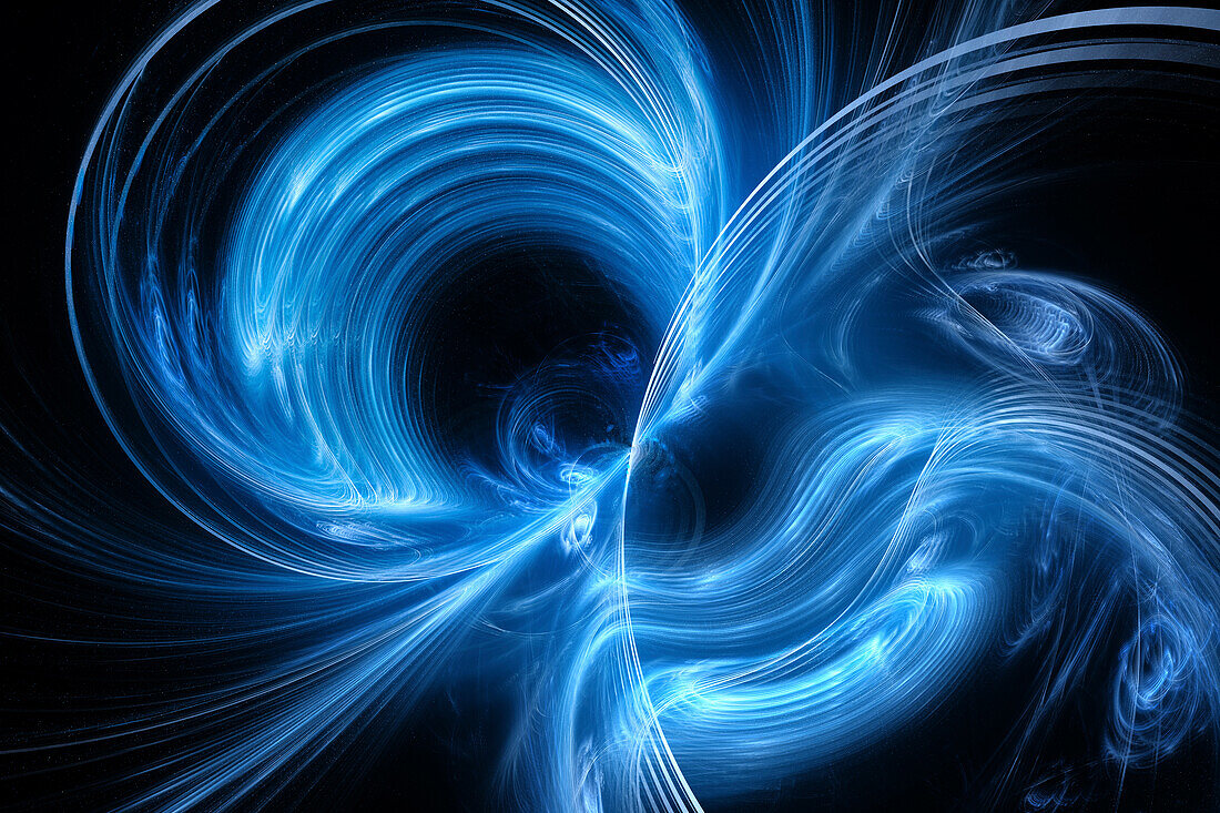 Blue glowing electromagnetic flux, illustration