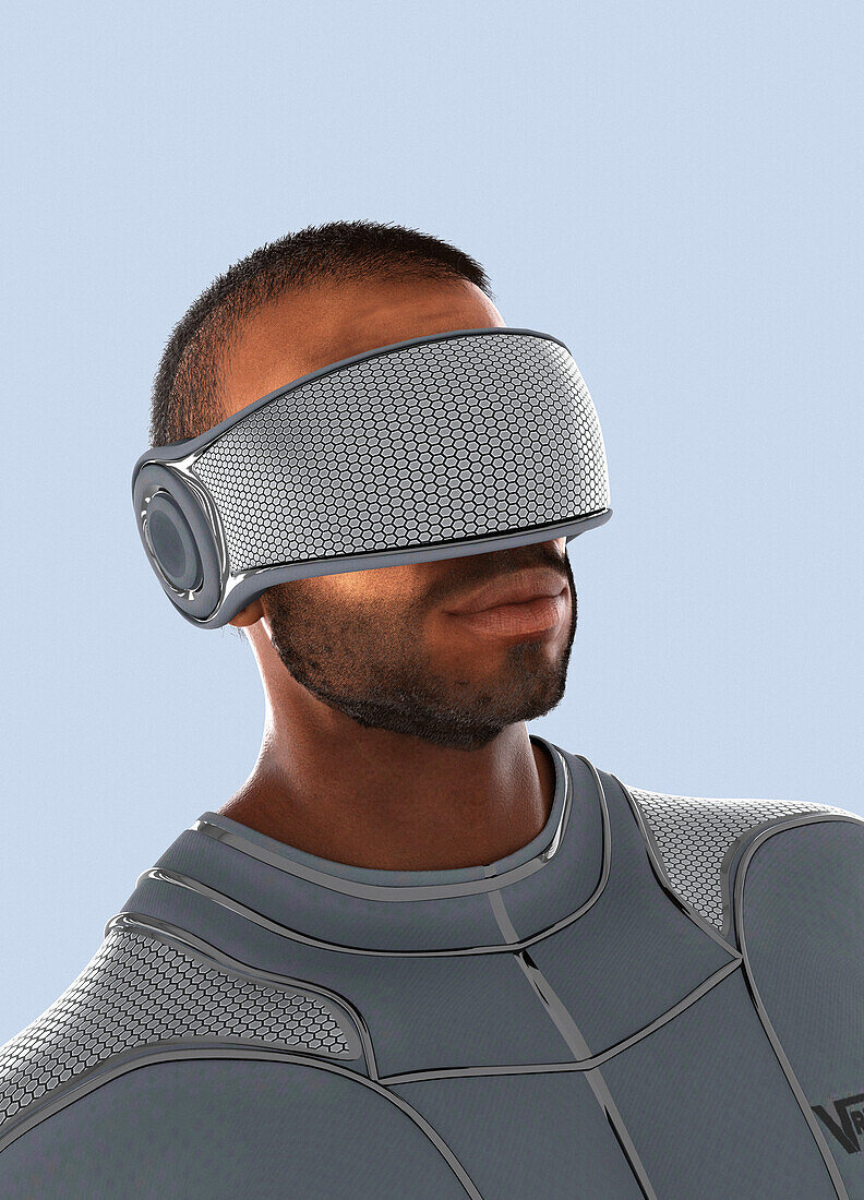 Man wearing a virtual reality headset, illustration