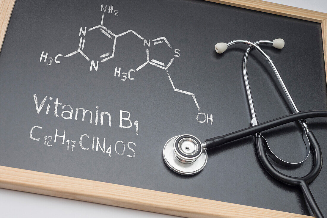 Chemical composition of Vitamin B1, conceptual image