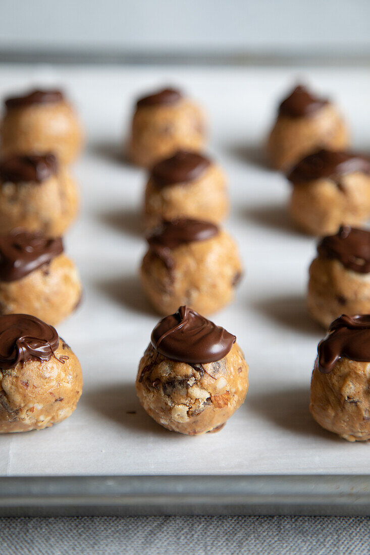 Date balls with chocolate