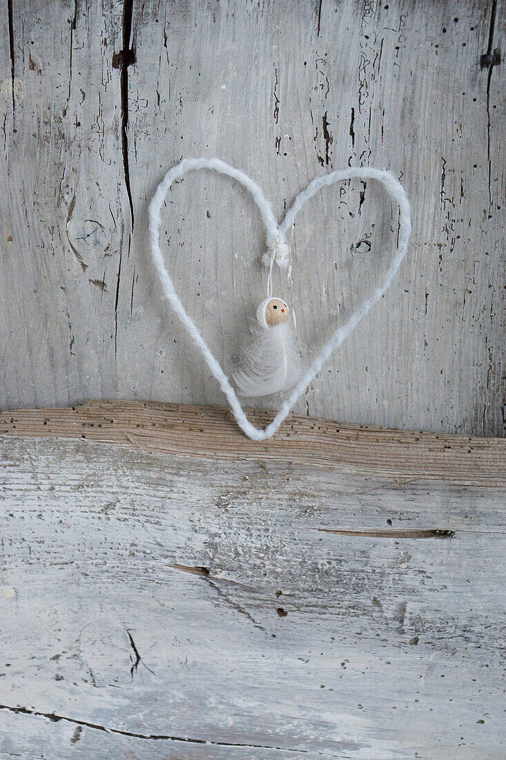 Cotton heart with feather angel