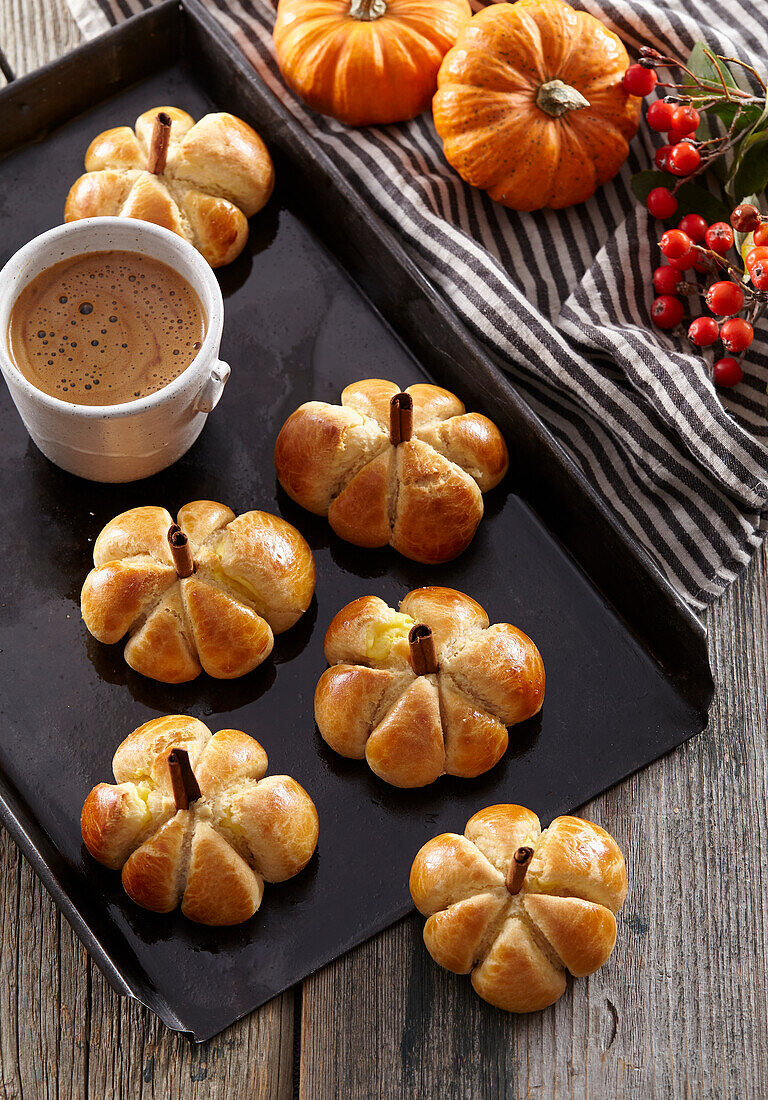 Sweet pumpkin rolls and a cup of cocoa