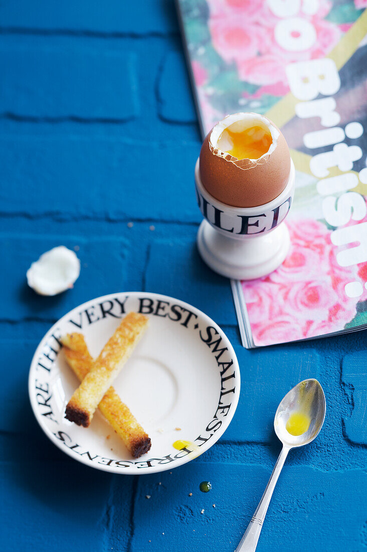 Egg and Soldiers (soft boiled egg with toast sticks, England)