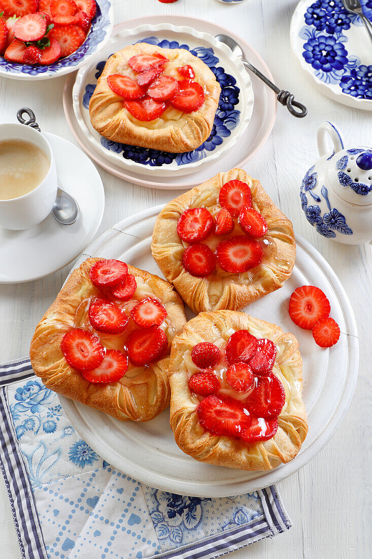 Danish pastry with fresh strawberries
