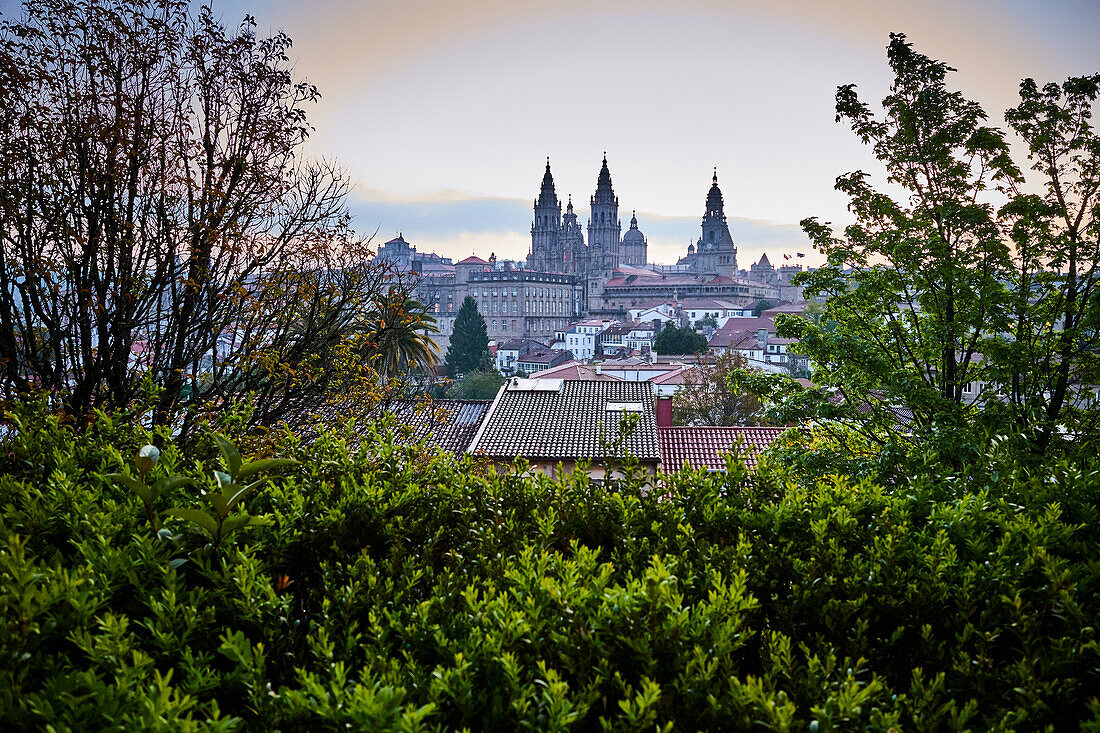 Blick auf die Kathedrale von Santiago de Compostela, Galicien, Spanien