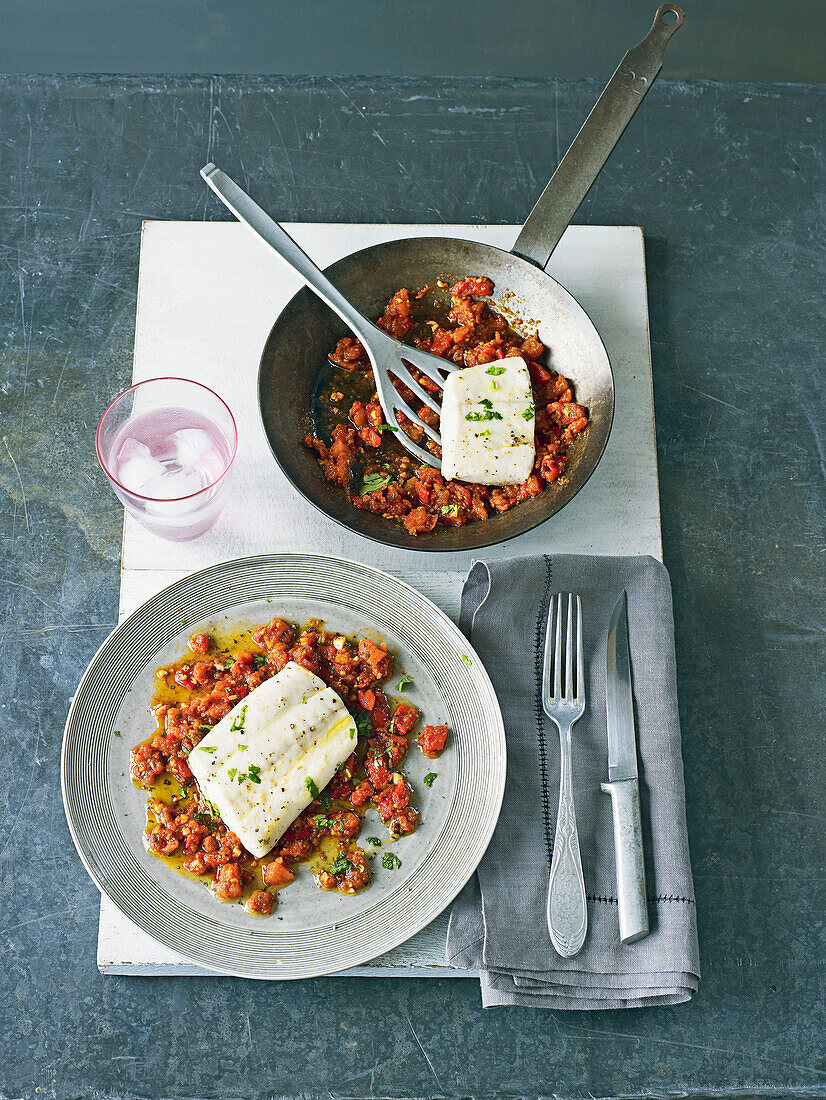 Grilled fish fillet with Moroccan spiced tomatoes