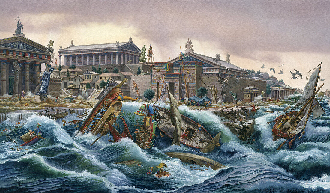 Heracleion flooded, 2nd century BC, illustration