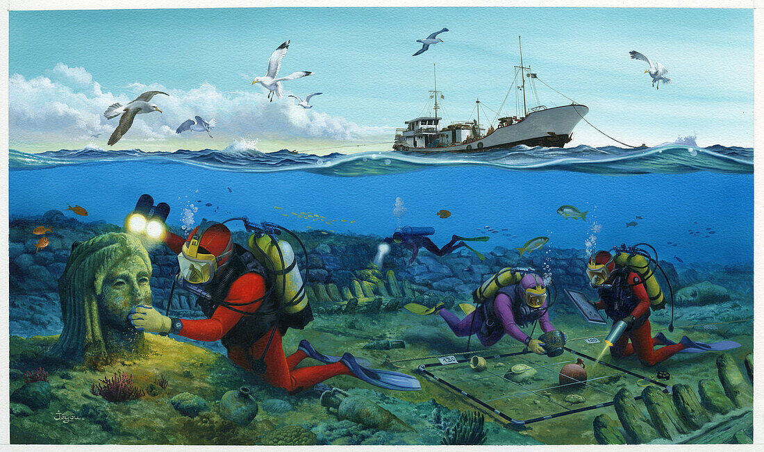 Heracleion, contemporary excavations, illustration