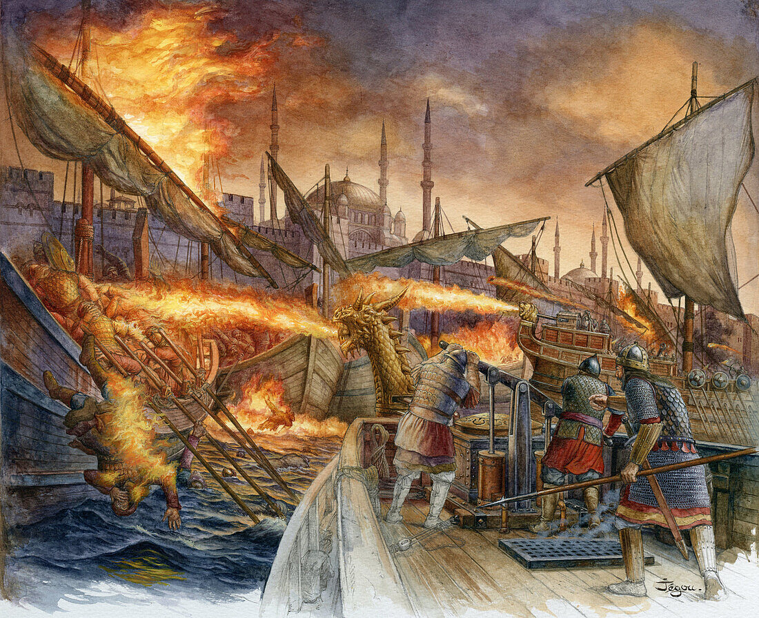 Siege of Constantinople, 669, illustration