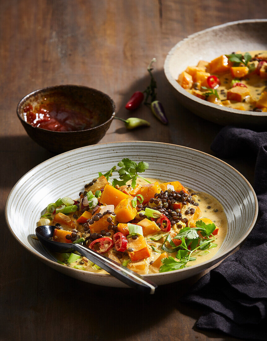 Pumpkin and lentil curry