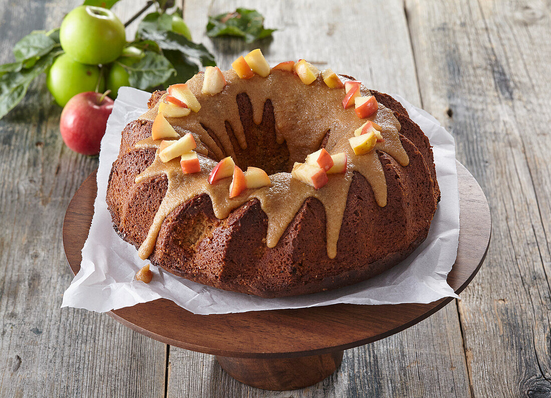 Apple bundt cake with caramel sauce