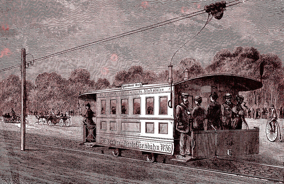 Electric tramway, Berlin, Germany, 19th century illustration