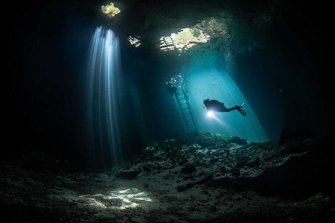Diver in Cenote Calavera, Mexico