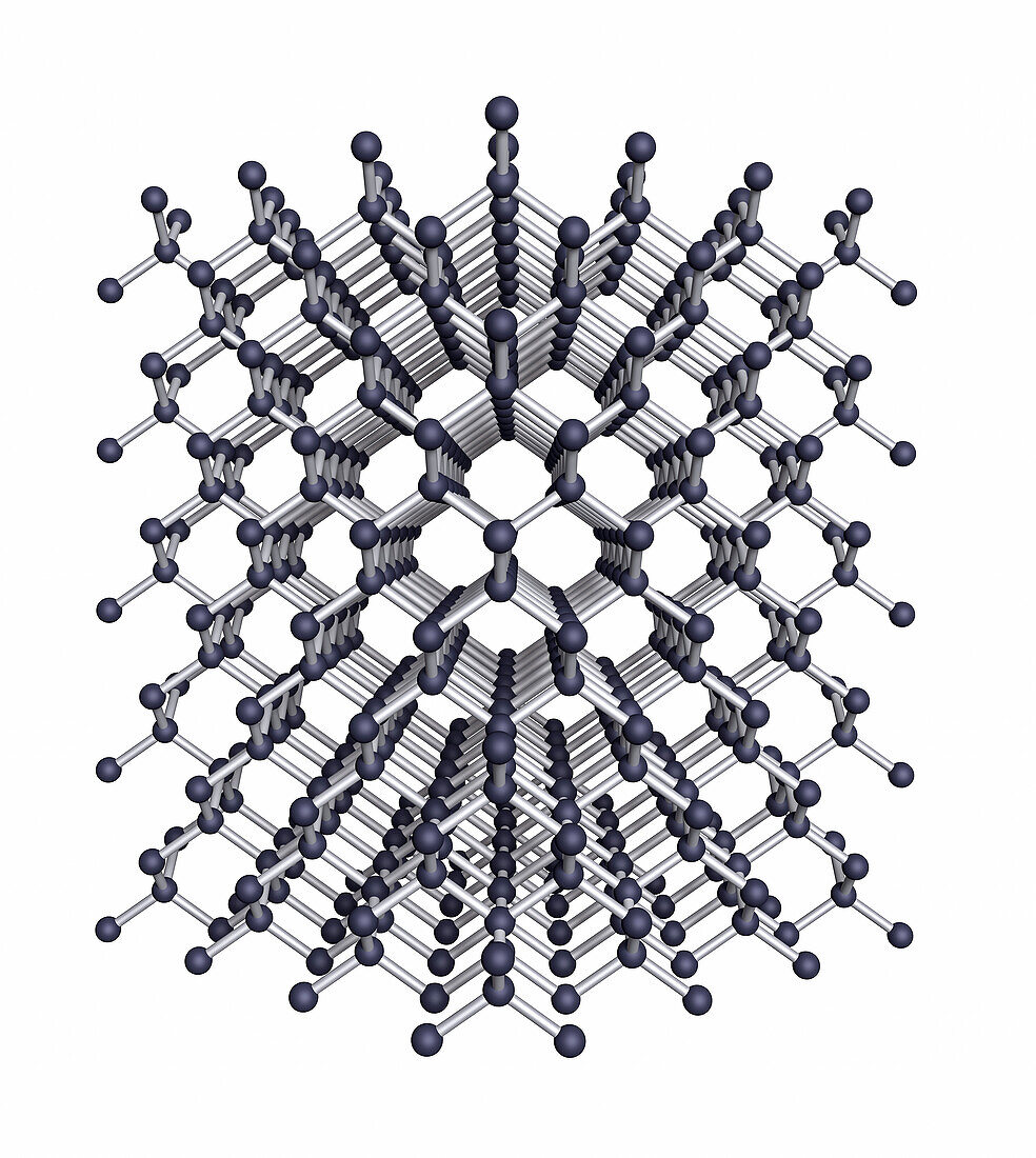 Diamond crystal structure and hexagonal symmetry, illustration
