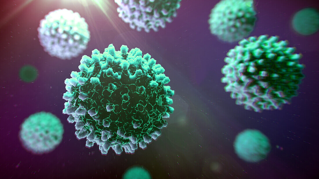 Hepatitis B virus particles, illustration