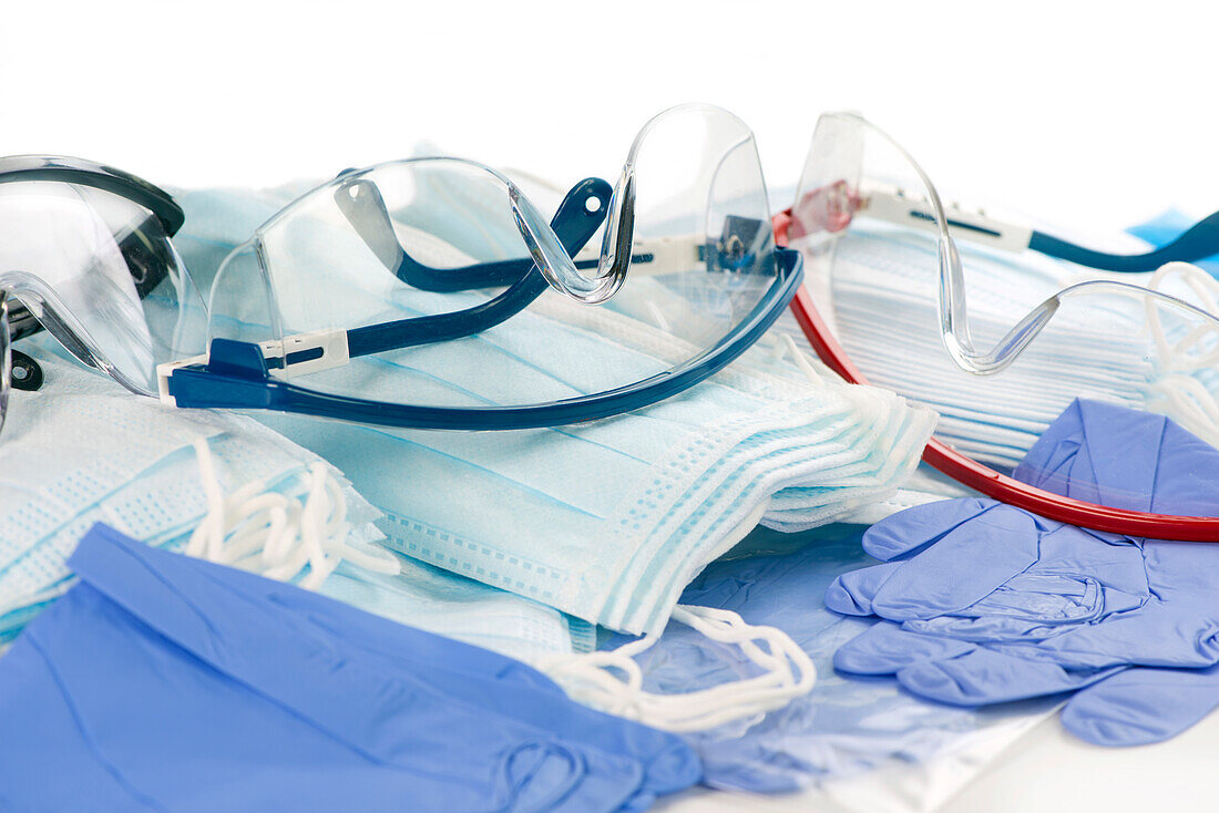 Personal protection masks, gloves and safety glasses
