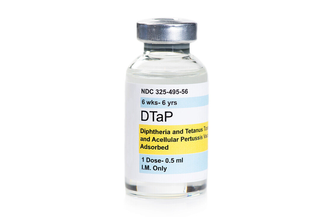 DTaP vaccine vial on white