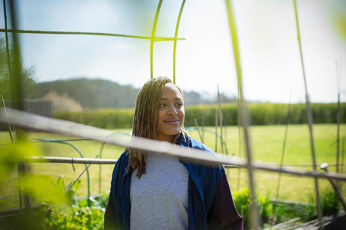 Smiling woman in garden