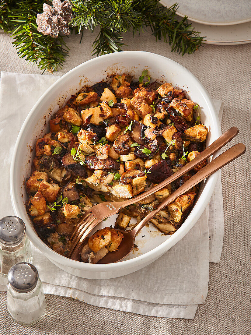 Bread stuffing with wild mushrooms